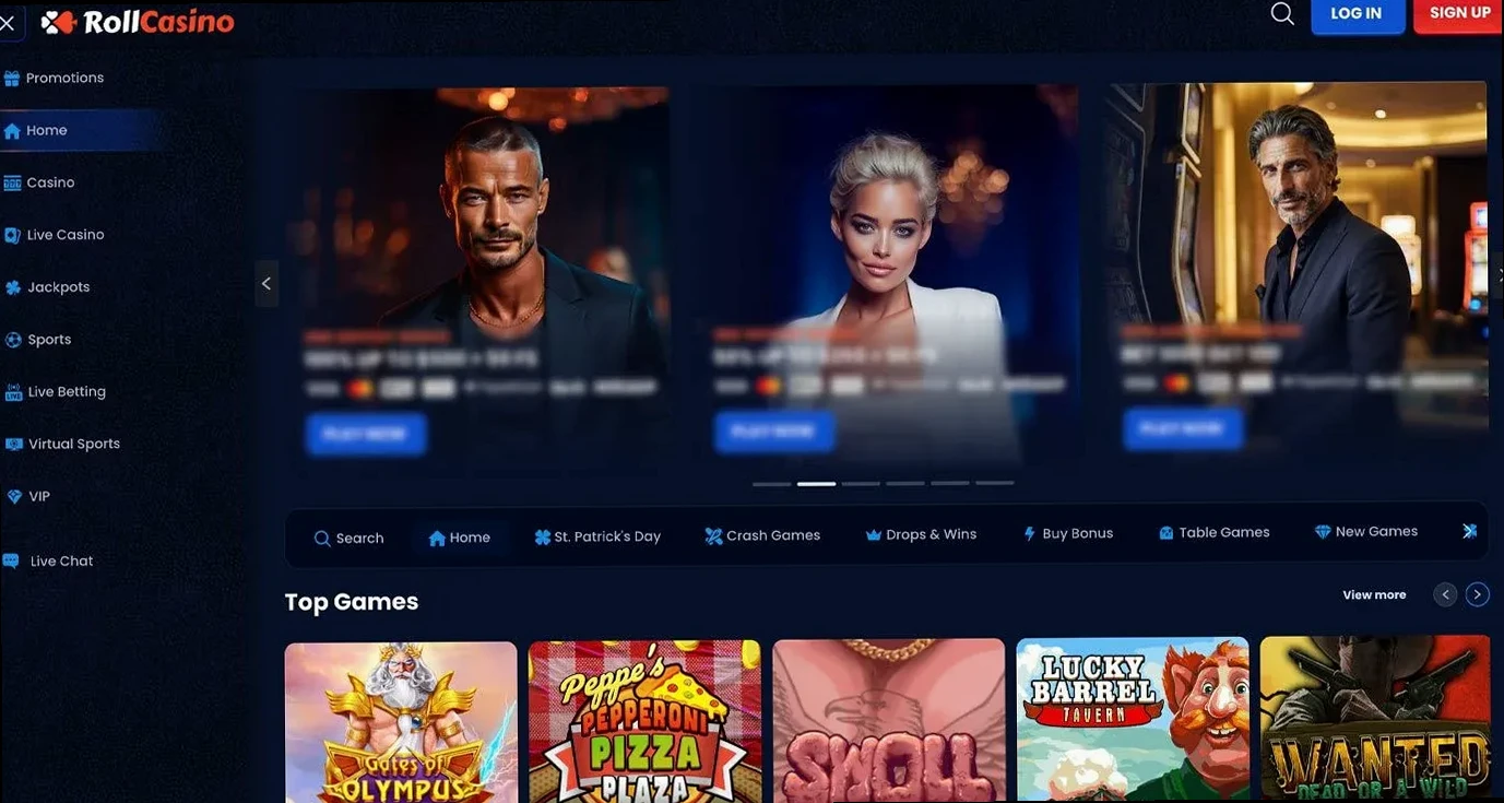 RollCasino, screenshot af hjemmesiden
