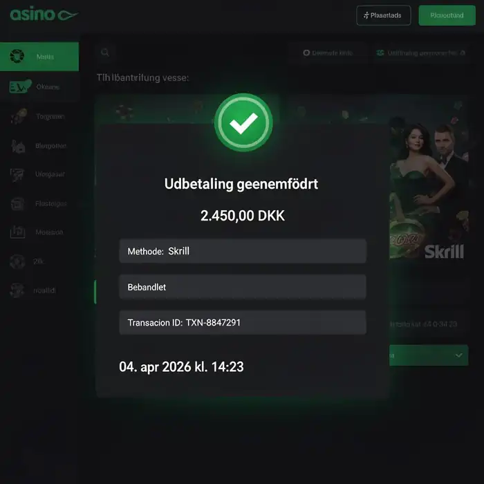 Bekræftelse: 2.450 DKK udbetalt via Skrill på 35 minutter