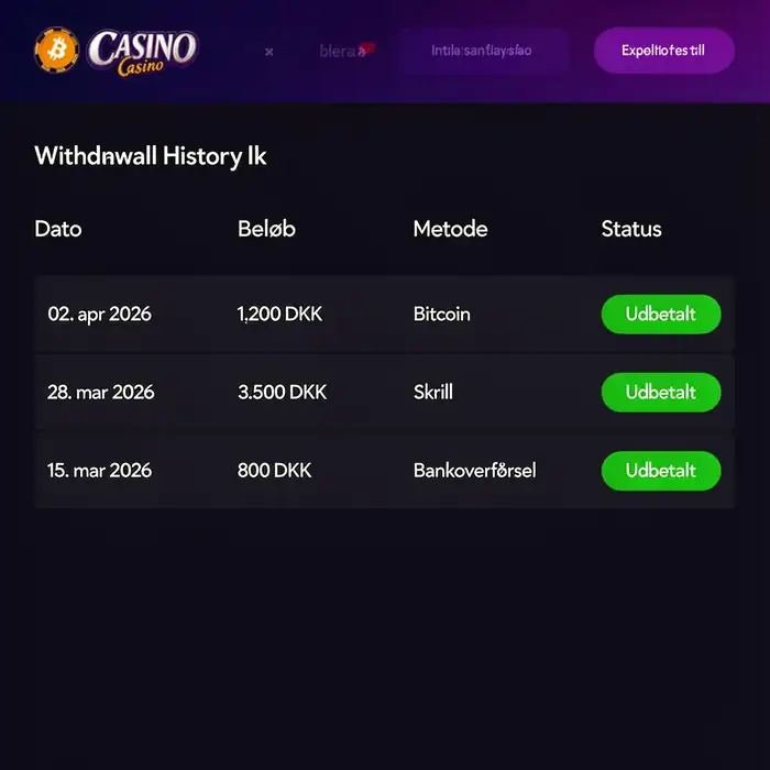 Tre gennemførte hævninger via Bitcoin, Skrill og bankoverførsel